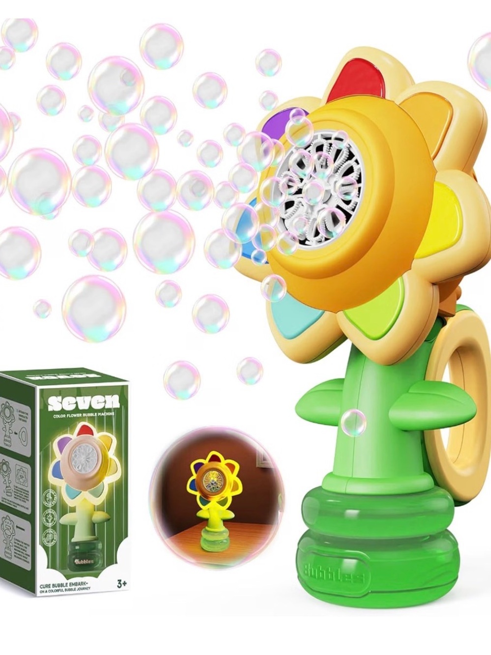 Flower Bubble Blower Toy - Yellow & Green Kids Bubble Machine